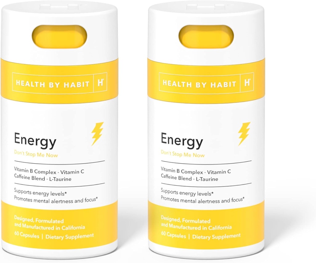 Sağlık Habit Enerji Supplement 2 Pack (120 Capsules) - Natual Caffeine Mix, Vitamins B & C, Supports Energy Levels, Discovers mental Alertness and Focus, Vegan, Non-GMO, Sugar Free (2 Pack)