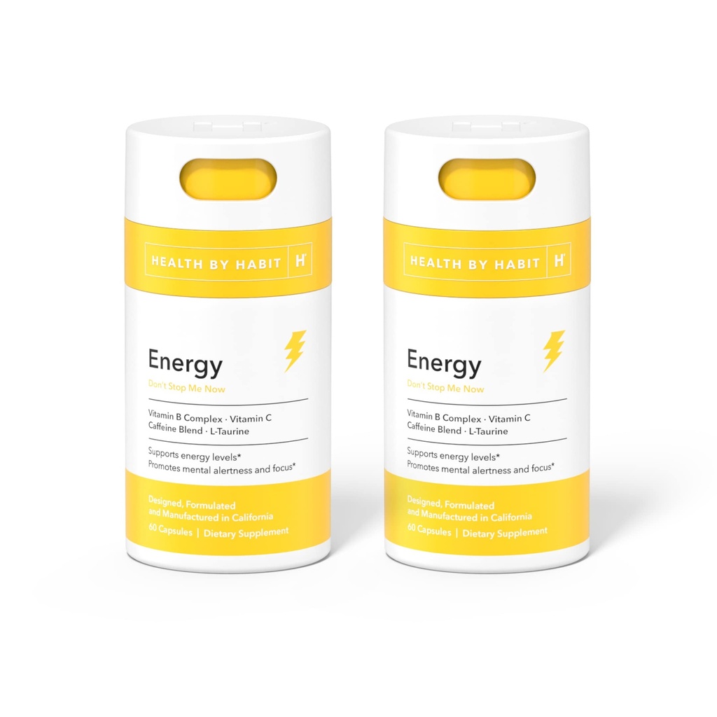 Sağlık Habit Enerji Supplement 2 Pack (120 Capsules) - Natual Caffeine Mix, Vitamins B & C, Supports Energy Levels, Discovers mental Alertness and Focus, Vegan, Non-GMO, Sugar Free (2 Pack)