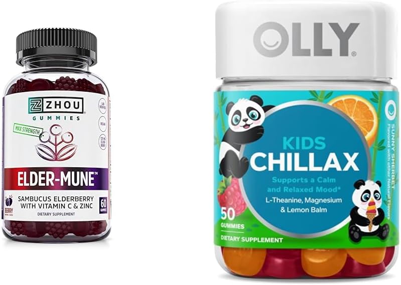 Zhou Beslenme Yaşlılıkları 60 Kont & OLLY Çocuklar Magnezyum Gummies 50 Kont Immune & Calm Support Support