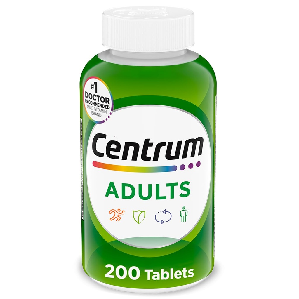 Centrum Adult Multivitamin/Multimineral συμπλήρωμα με αντιοξειδωτικά, ψευδάργυρο, βιταμίνη D3 και Β Βιταμίνες, χωρίς γλουτένη, μη GMO Συστατικά - 200 Count