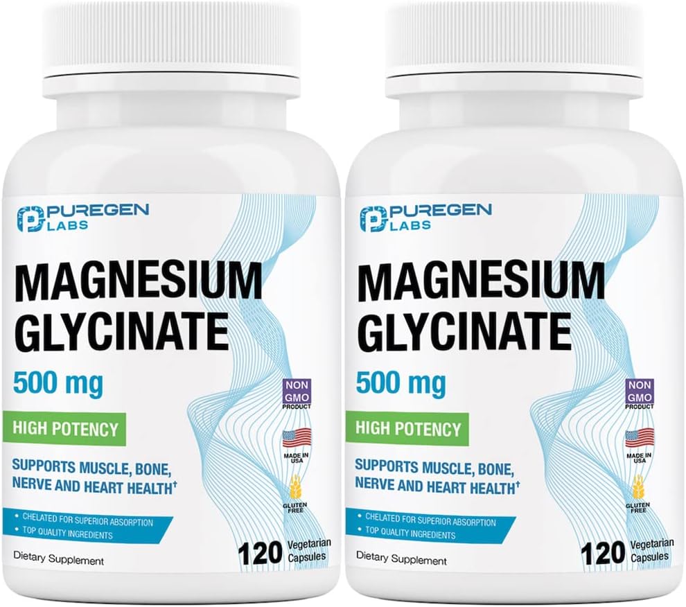 Magnezyum Glycinate 500 mg [High Potency] Veggie Caps, Chelated for Superior Abors, Non-GMO, NO Gluten ve Süt, Destekler Kas, Ortak ve Kalp Sağlığı | Toplam 240 Capsules