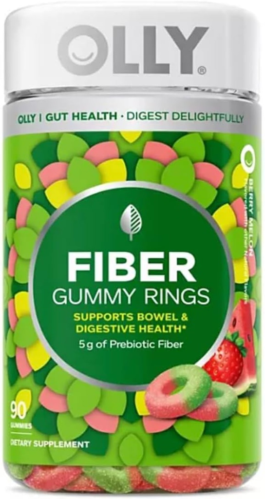 OLLY Fiber Gummy Ring, 5g Prebiyotik Fiber, FOS (Fructo-oligosaccharides), Digestive Support, Berry Melon