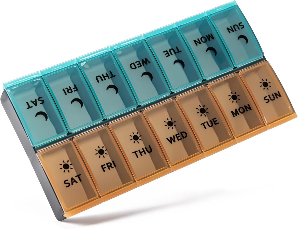 Büyük Pill Organizer 2 Times a Day, Weekly Pill Case, AM PM Pill Box, Day Night Pill Container 7 Day, Vitamin Case Medicine günde iki kez (Orange & Green)