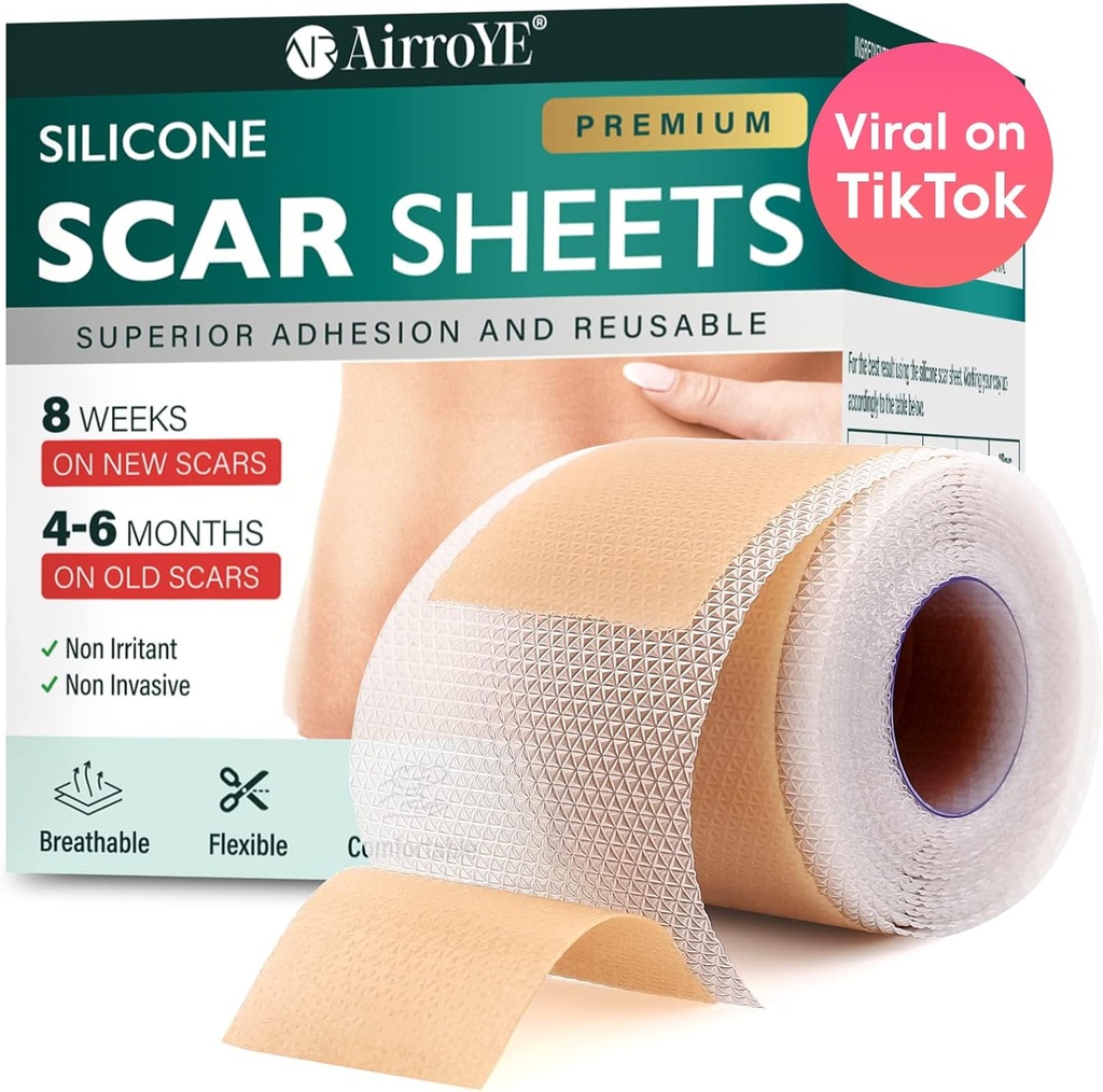 Silikon Scar Sheets, Silikon Scar Bantı (1.6)x 120" Roll-3M), Reusable ve Etkili Scar Removal Sheets, Silikon Scar Removal Sheets for Surgery Scars, Healing Keloid, C-Section, Tummy Tuck