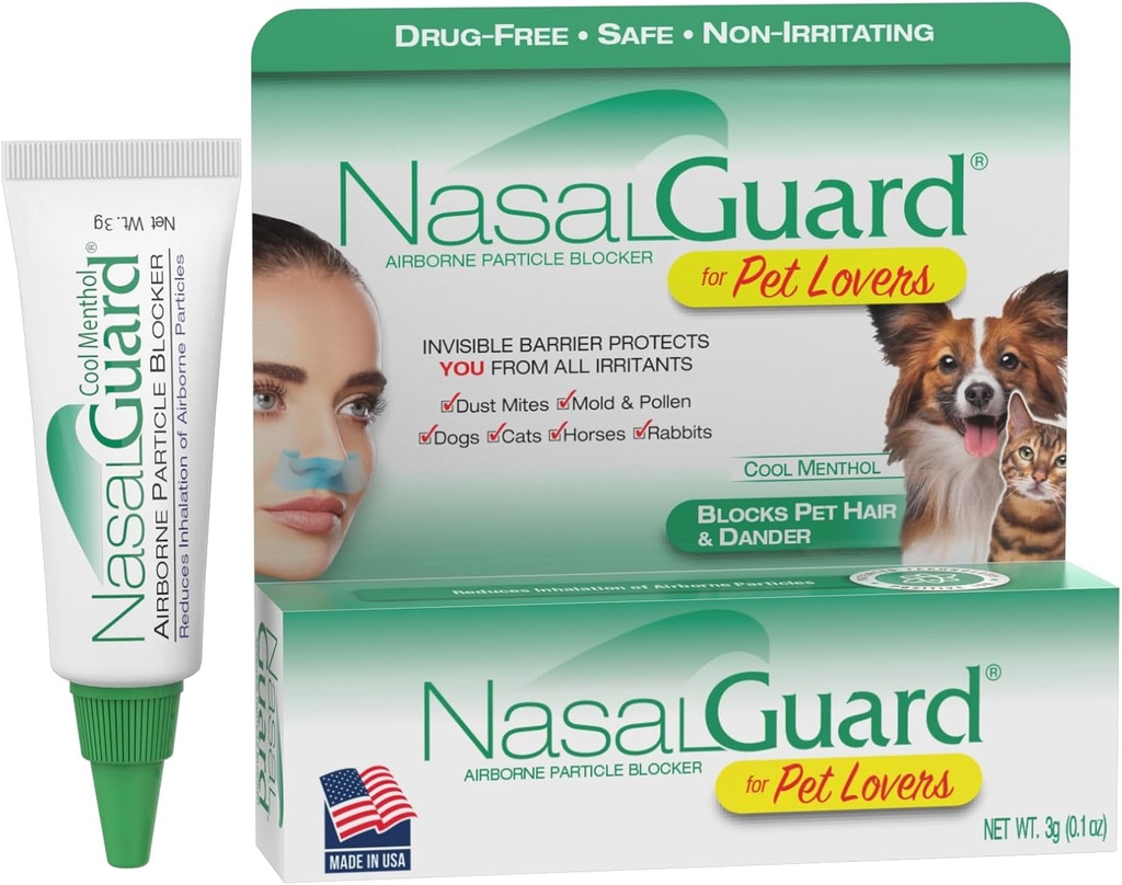Airborne Parçacık Blocker Gel, Pet Lovers için - Pet Saç, Dander & Allergens - Drug-Free, Daily Use, Made in USA (Cool Menthol, 3g Tube)