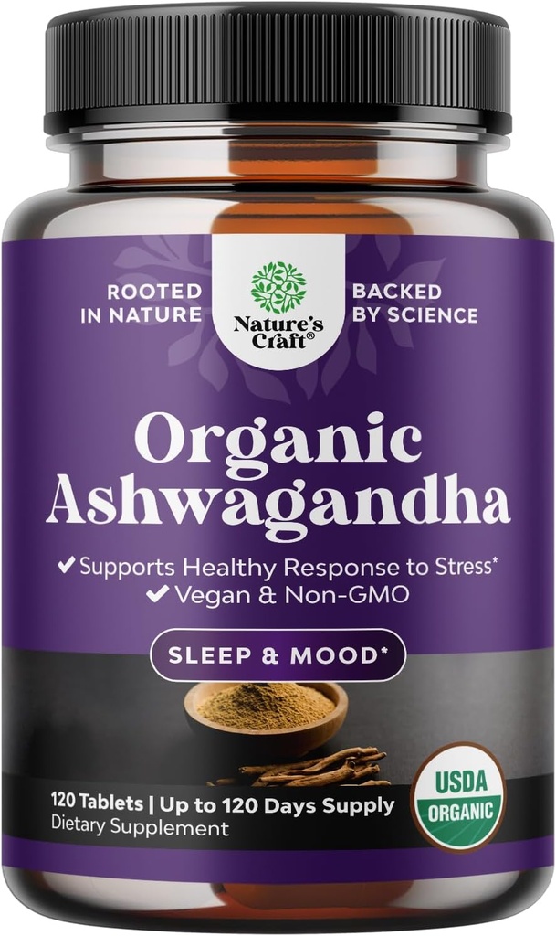 High Strength Organic Ashwagandha Supplements - Ashwagandha Organik Tabletler için Mood Support & Hormon Dengesi Kadınlar ve Erkekler için - Daha İyi Absorpsiyon için Siyah Pepper ile Köklü Toz - 120 Ctt