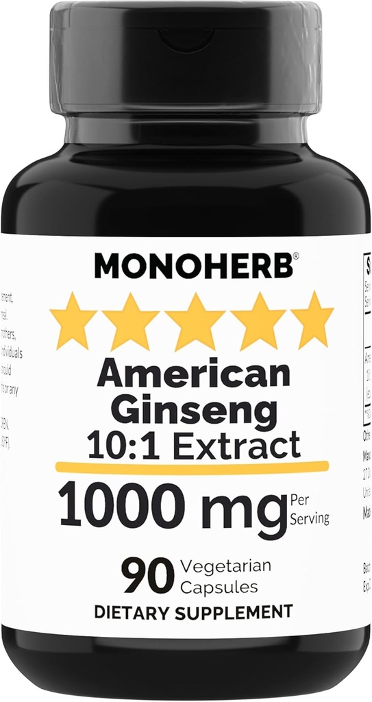 MONOHERB American Ginseng Extract 1000 mg - 90 Vegetarian Capsules