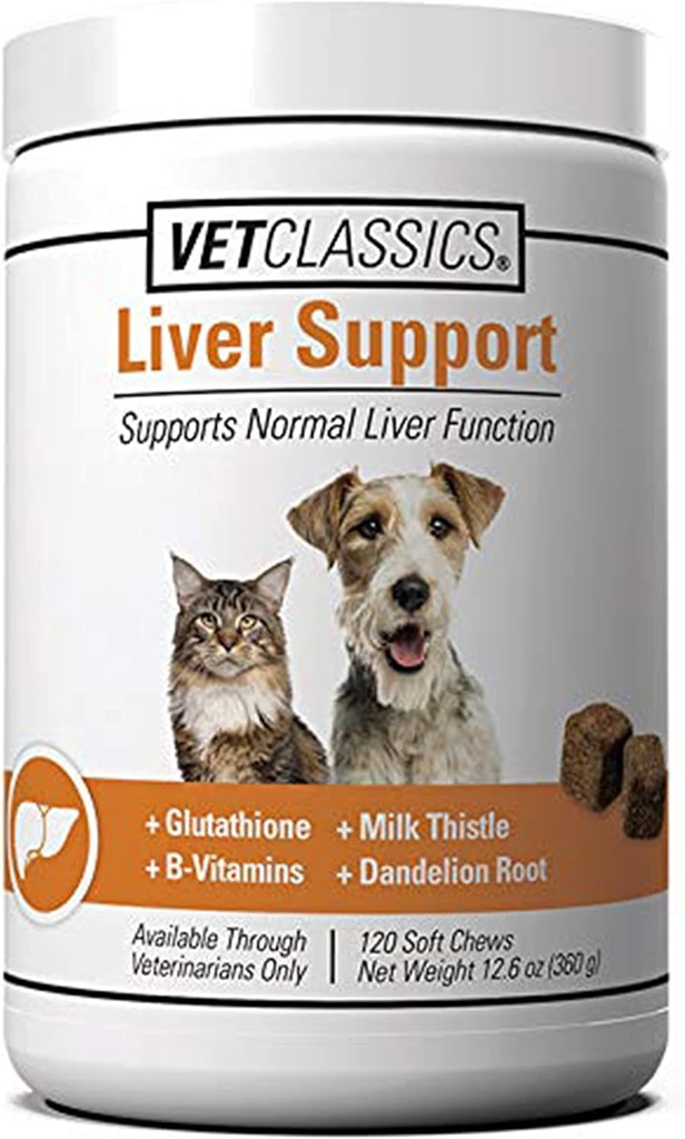 Vet Classics Liver Support Pet Health Supplement for Dogs, Cats – Liver Functions – B-Vitamins, Glutathione, Milk Thistle – Soft Tabletler, Chews – 120 Soft Chews