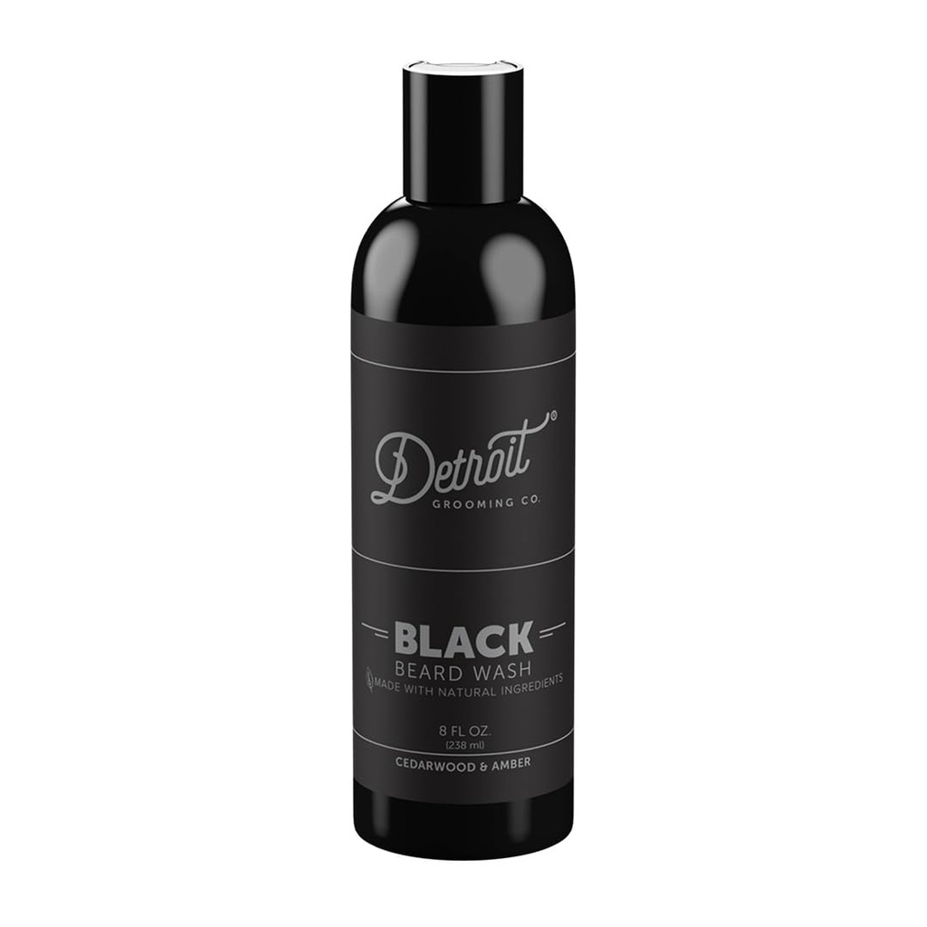 Detroit Grooming Co. Beard Wash - Men's Deeply Cleansing Shampoo for Beards and Mustaches - Aloe Vera and Essential Oils for Reneing - Cedarwood & Amber Scent - Black Edition - 8oz