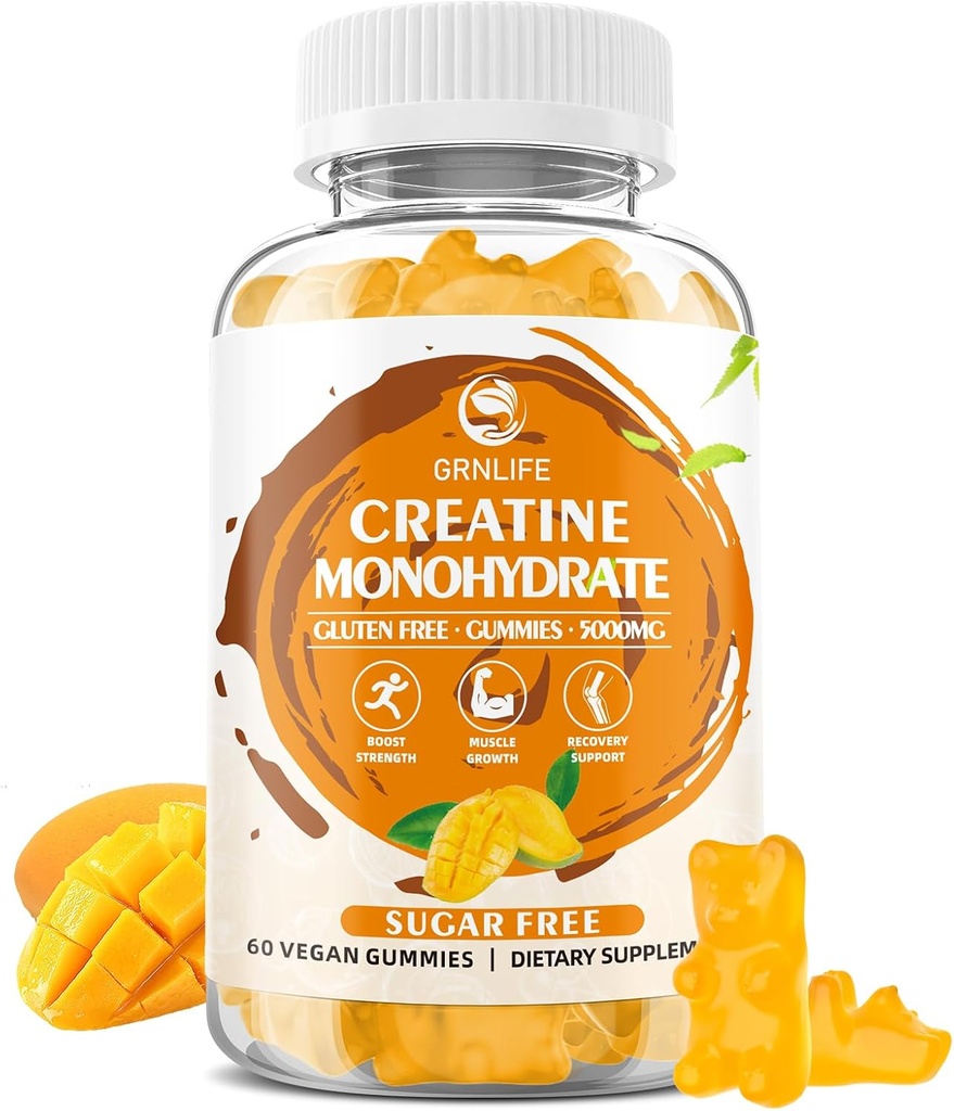 Creatine Monohydrate Gummies for Men & Women, Μασώμενα Creatine Monohydrate for Muscle Strength, Muscle Builder, Energy Boost, Sugar Free, Vegan, Mango Flavor-60 Count