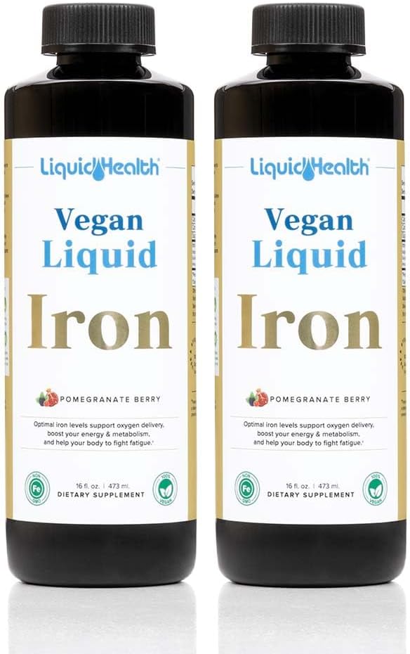 LIQUIDHEALTH Vegan Sıvı Demir Supplement with SunActive & Ferrochel Fe - Natural Energy, Immune System & Metabolic Support, Zihinsel Clarity, Prenatal/Postnatal - USA Made, Non-GMO (2 Pack)