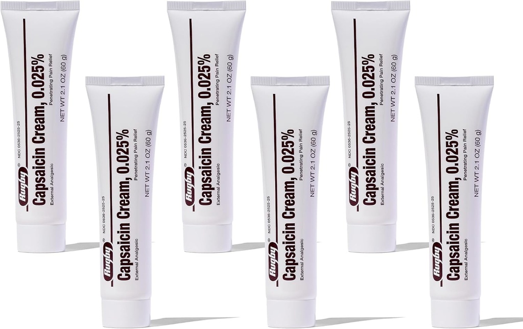 Ragnar Capsaicin 0.025% Cream for Penetating Pain Relief - 2.1 Oz (60g) (6 Pack)