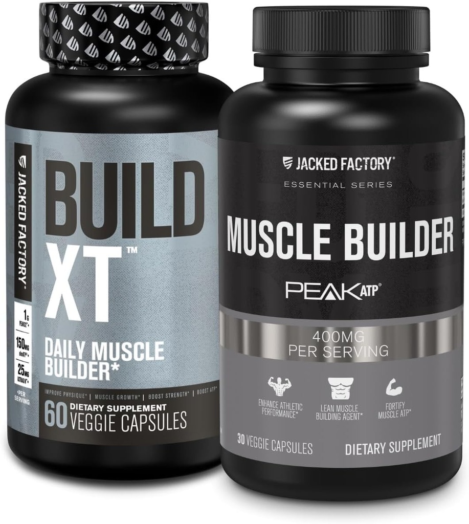 Jacked Factory Build-XT Daily Muscle Builder ve Performans Geliştirme (60 Capsules) & Essentials Muscle Building Supplement for Strength and growth (30 Capsules)