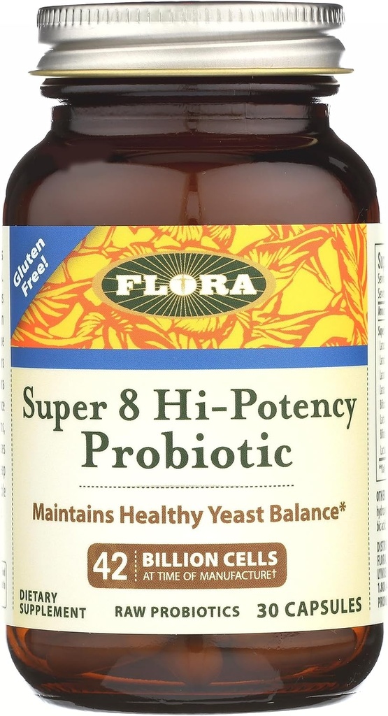 Flora Super 8 Hi Potency Probiotics 30 Count - Healthy Yeast Balance & Digestive Health - για άνδρες & γυναίκες - 42 δισεκατομμύρια CFU, Raw, Gluten Free - Μέχρι 1 μήνας προσφοράς