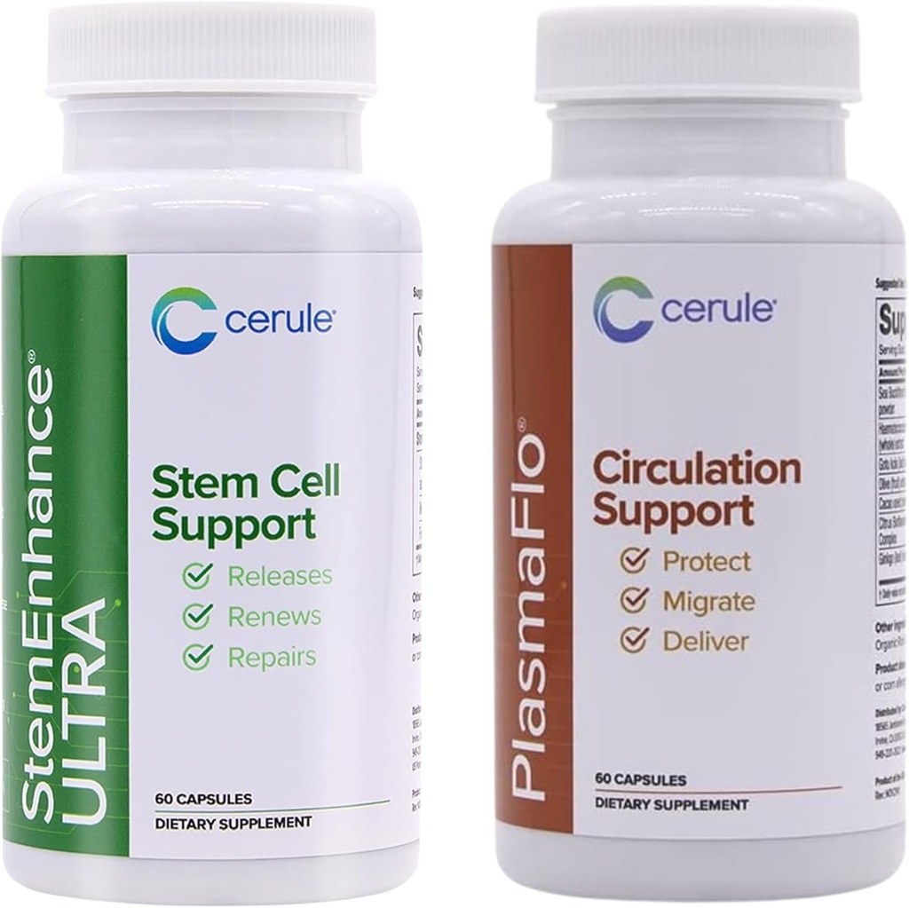Cerule Stemenhance + Plazmaflo Ultra Stem Hücre Desteği Freshwater Microalgae ve Marine Macroalgae'den alıntılarla eklenmiş ve Yetişkin Stem Hücrelerini artırmasına yardımcı olmak ve iyileştirmek