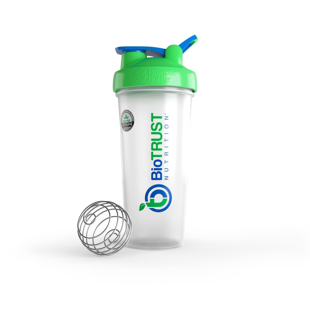 BioTRUST BlenderBottle Classic Shakeer Μπουκάλι, 28-Ounce με βρόχο, Καθαρό / πράσινο