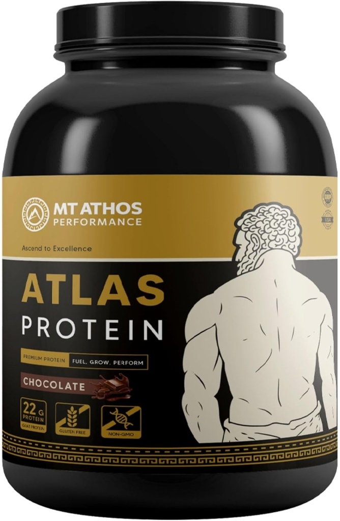 Atlas Chocolate Protein Powder | Goat Milk Whey with Casein Protein | 22 g Protein per Serving | Chocolate | 28 Servings