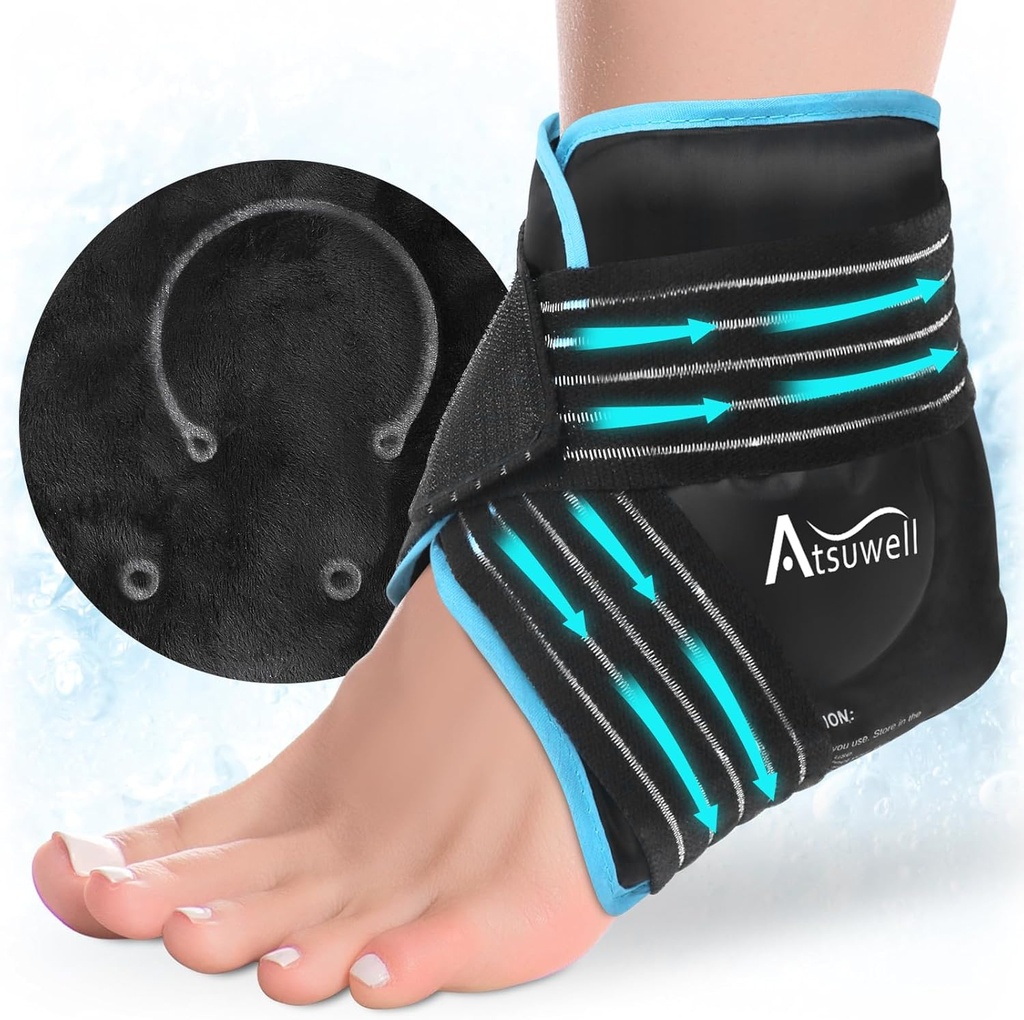 Atsuwell Ankle Ice Pack Wrap, Reuseable Gel Ice Pack for Foot Ankle Heel, Foot Ice Wrap with Soft Plush Lining, Ψυχρή Συμπίεση Θεραπεία για Καταπραϋντική Δυσφορία, Μαύρο