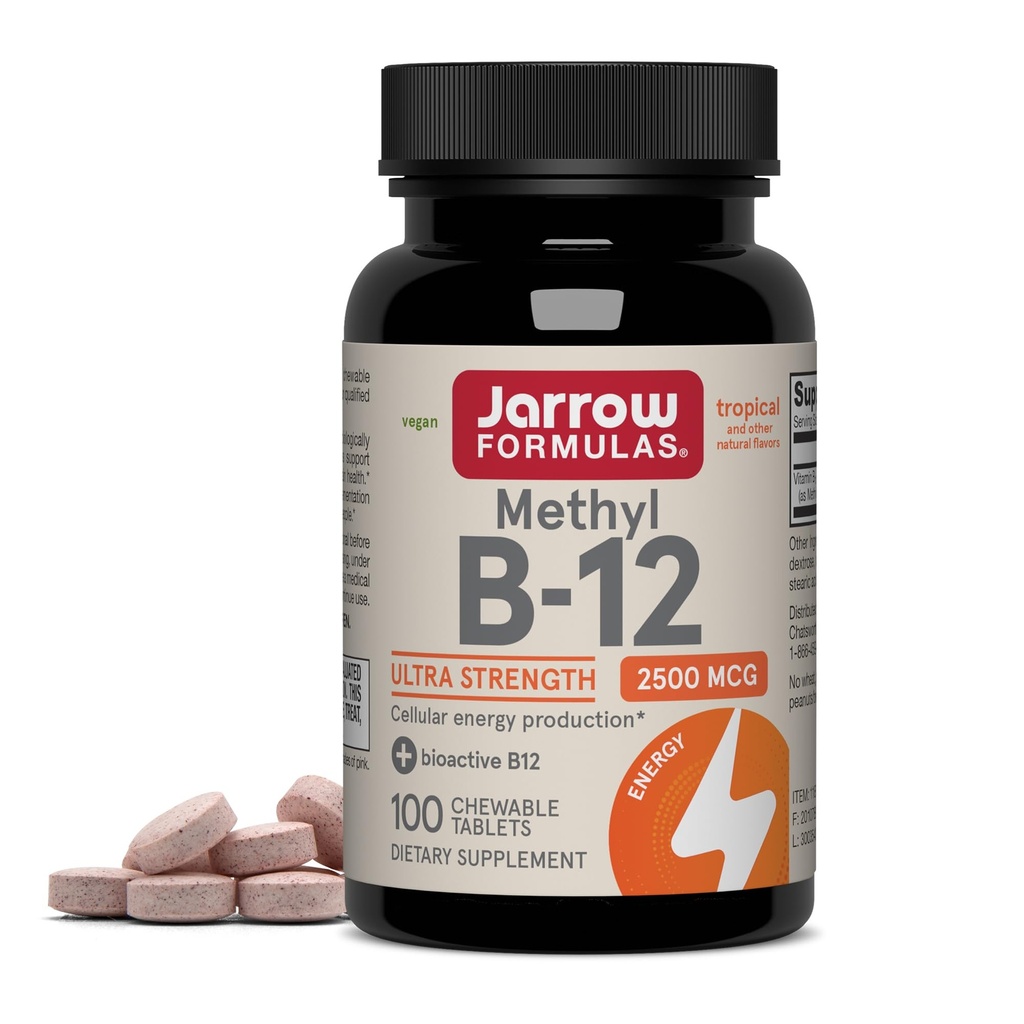 Jarrow Formulas Ultra Strength Me-12, Diyetsel Supplement for Cellular Energy Production, 100 Tropikal-Flavored Chewable Tabletler, 100 Day Supply