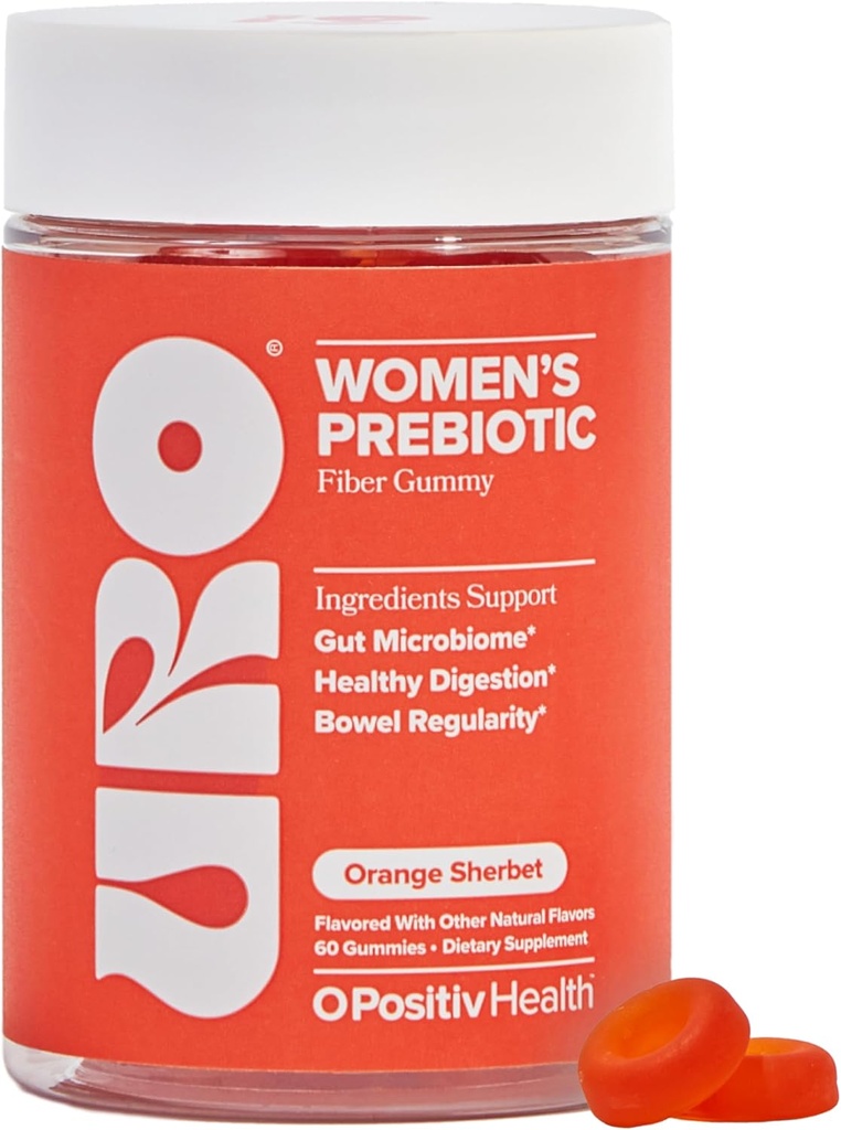 O Positiv URO Fiber Gummies for Adults, 60 Count (Pack of 1) - Prebiotic Chicory Root Inulin Fiber Supplement - Daily Gummy Fiber for Digestive Gut Health - Μη-GMO, Vegan & Cruelty-Free
