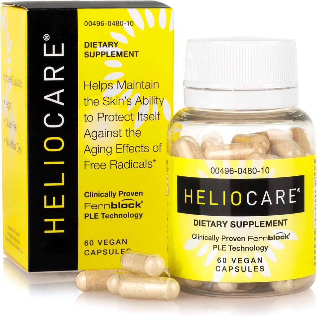 Heliocare Skin Care Diyetary Supplement: 240 mg Polypodium Leucotomos Ekstra Pills - Fernblock ve PLE Teknolojisi ile Antioksi Zengin Formula - 60 Veggie Capsules