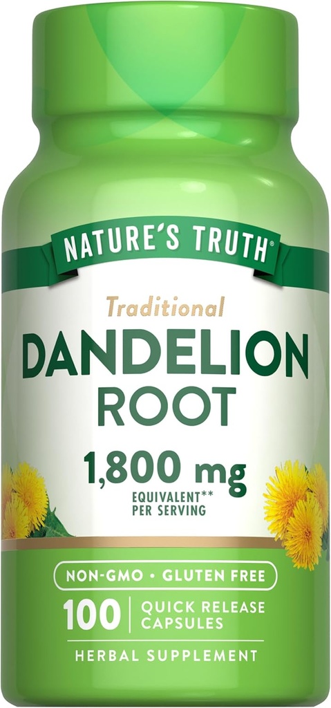 Nature's Truth Dandelion Root Capsules | 1800 mg | 100 Count | Non-GMO & Gluten Free Supplement Supplement