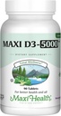 Maxi Health Vitamin D3 5000 IU (125 mcg) - Yüksek Dose Vitamin D 5000 IU - Sağlıklı Kemikler, Dişler, Immune Support - Kosher Pure High Potency Vit D3 (90 Tablet)