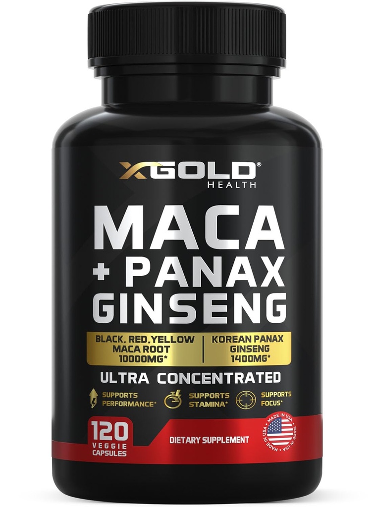 Μάκα Ρίζα Κάψουλες 10.000mg + Κορεάτικα Panax Ginseng 1.400mg - 20x Συμπυκνωμένο εκχύλισμα Μαύρο + Κόκκινο + Κίτρινο Maca Root, 10x Συμπυκνωμένο εκχύλισμα Κάψουλες Panax Ginseng - Ultra Poent & Υψηλής καθαρότητας
