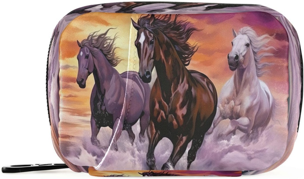 STAYTOP Pill Cases Bag Weekly 7 Day,School Travel Pill Organizer Pill Bottles with 8 Small Pill Boxes for Pills/Vitamin/Fish Oil/Supplements-Running Horse