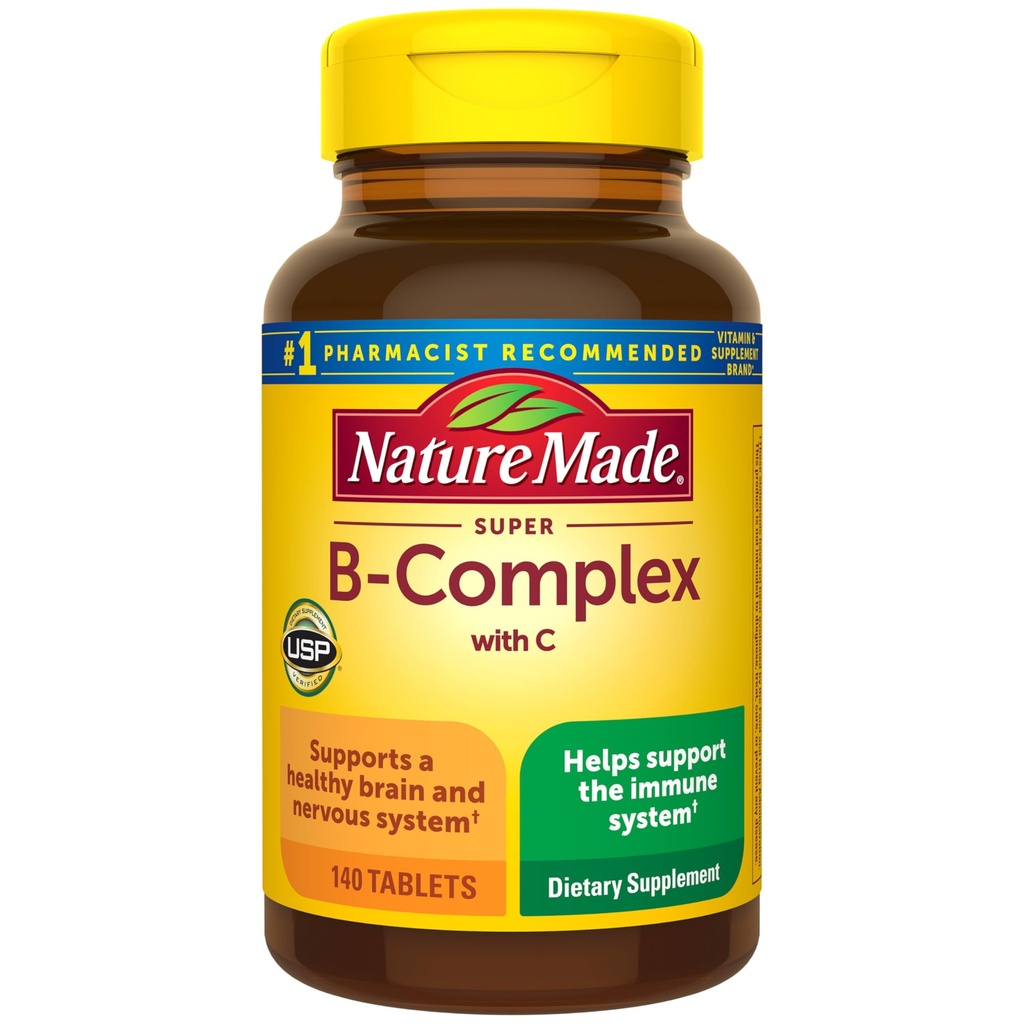 Nature Made Super B Complex με βιταμίνη C και φολικό οξύ, συμπλήρωμα διατροφής για την υποστήριξη του ανοσοποιητικού, 140 δισκία, 140 ημέρες προσφοράς