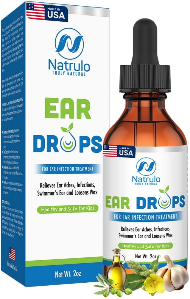 Natrulo Natural Ear Drops for Ear Enfeksiyon - Homeopathic, Herbal Eardrops for Yetişkinler, Çocuklar & Evcil hayvanlar - Ear Aches, Mayomer's Ear, Loosen Wax - Kids Safe Ear Oil, Made in USA (2 Oz)