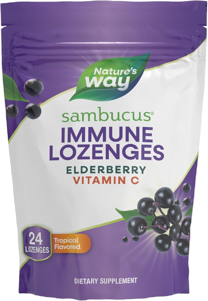 Nature’s Way Sambucus Immune Lozenges, High Potency Vitamin C, Elderberry, 24 Tropical Flavored Lozenges (Packaging May Vary)