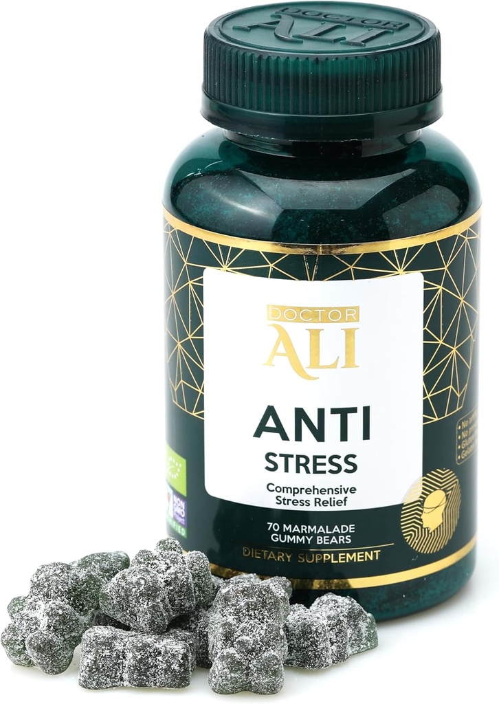 Doktor ALI - Kapsamlı Stres Yardımı Gummies | Organik Malzemeler ile Yapılacak | 70 Kont | Gluten Free | Gelatin Free | Non-GMOMO