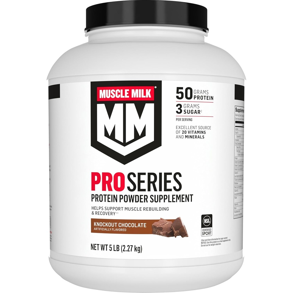 Muscle Milk Pro Serisi Protein Toz Supplement, Knockout Chocolate, 5 Pound, 28 Hizmet, 50g Protein, 3g Sugar, 20 Vitamins & Minerals, NSF Spor için sertifikalı, Workout Recovery