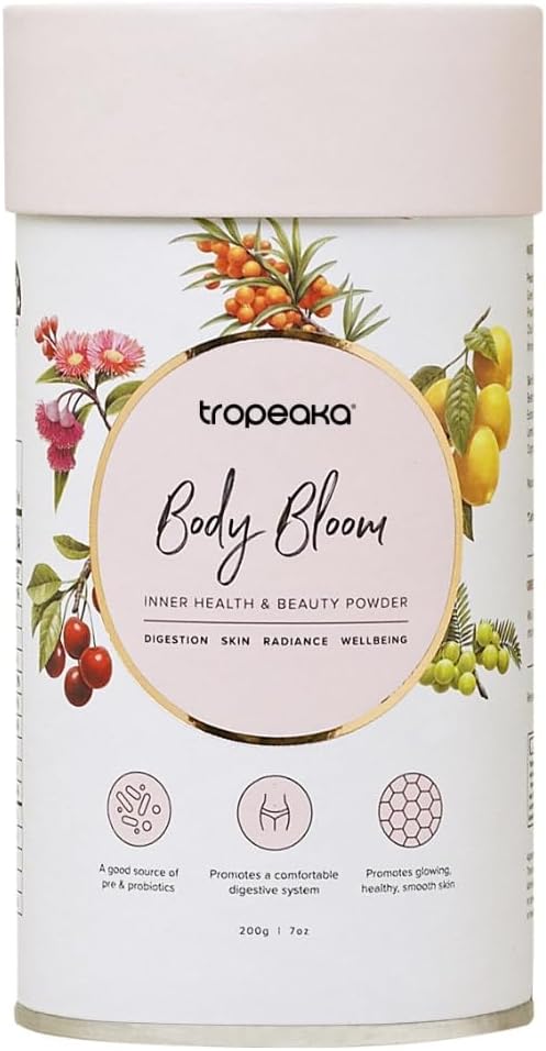Tropeaka Body Bloom - Superfood Beauty Supplement, Supports Collagen Production for Glowing Skin, Hair & Nails, Prebiyotik & Probiyotiks, Vegan, Süt Free, Gluten Free, Non-GMO, 18oz (28 hizmet)