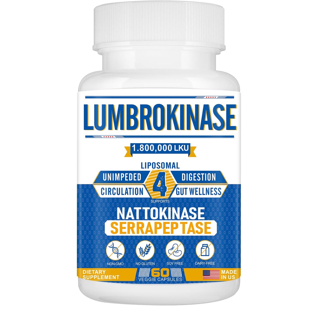 Liposomal Lumbrokinase Nattokinase Serrapeptase Kompleksi, Perculation Heart Health ve Digestion için Lumbrokinase Supplement,60 Capsules