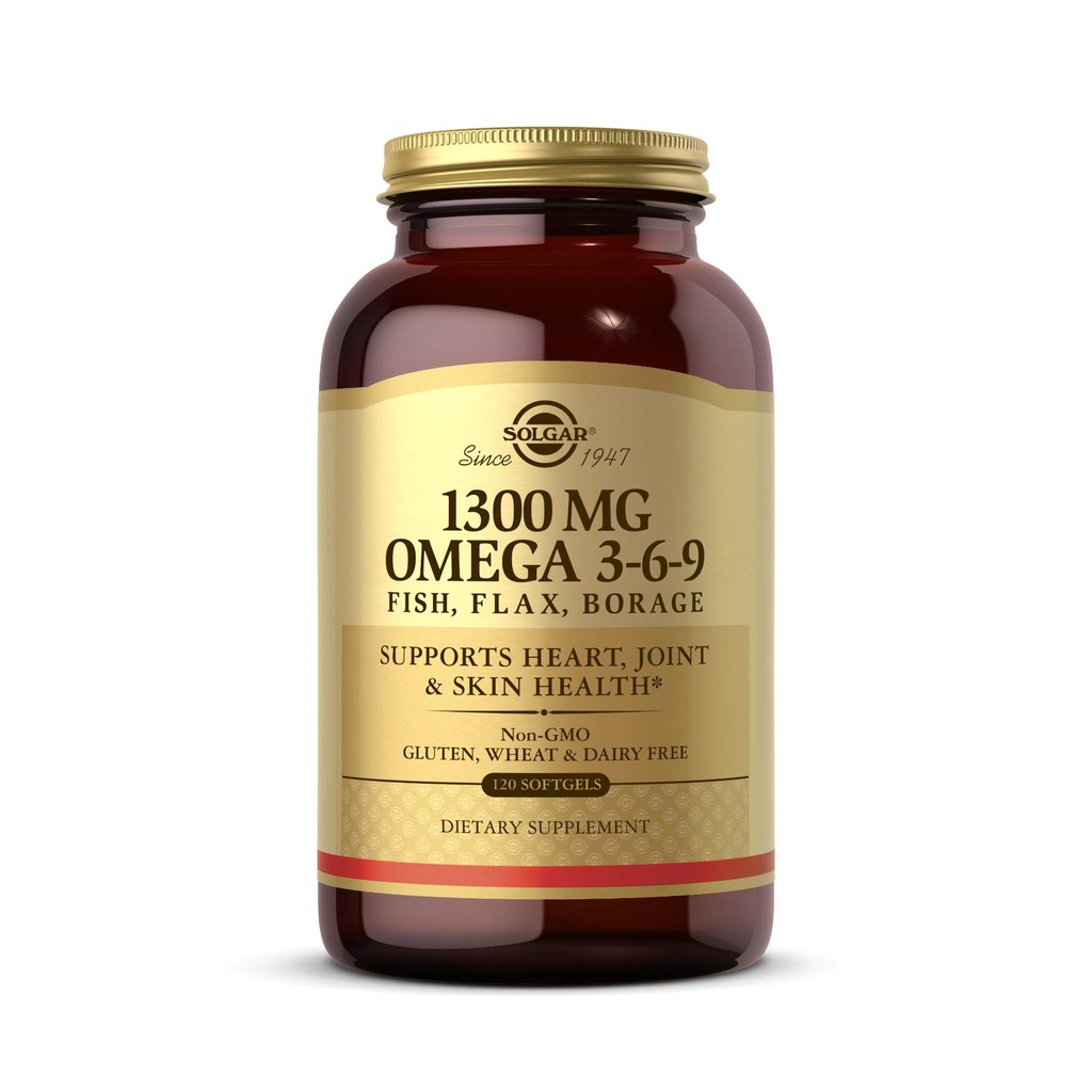 Solgar 1300 mg Omega 3-6-9, 120 Softgels - Fish Oil Supplement - Ortak ve Cilt Sağlığı için Destek - Flaxseed & Borage - Contains EPA & DHA Omega 3 Fatty Asits - 40 Hizmetler