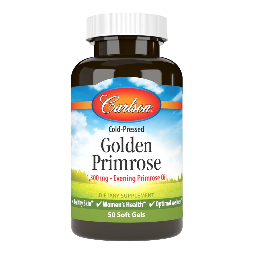 Carlson - Altın Primrose, 1300 mg Primrose Oil, Cold-Pressed, Sağlıklı Cilt, Kadın Sağlığı ve Optimal Wellness, 50 Softgels