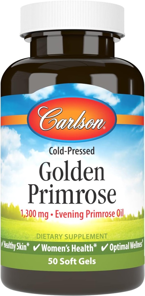 Carlson - Golden Primrose, 1300 mg Evening Primrose Oil, Cold-Pressed, Healthy Skin, Women's Health & Optimal Wellness, 50 Softgels