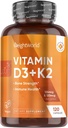 KiloWorld Vegan Vitamin D3 K2-120 Capsules - 5000 IU D3 & K2 120 Banyo Gücü ve Immune Health - K2 D3 Tamam Plant-Based Cholecalciferol from Wild-Harvested Lichen