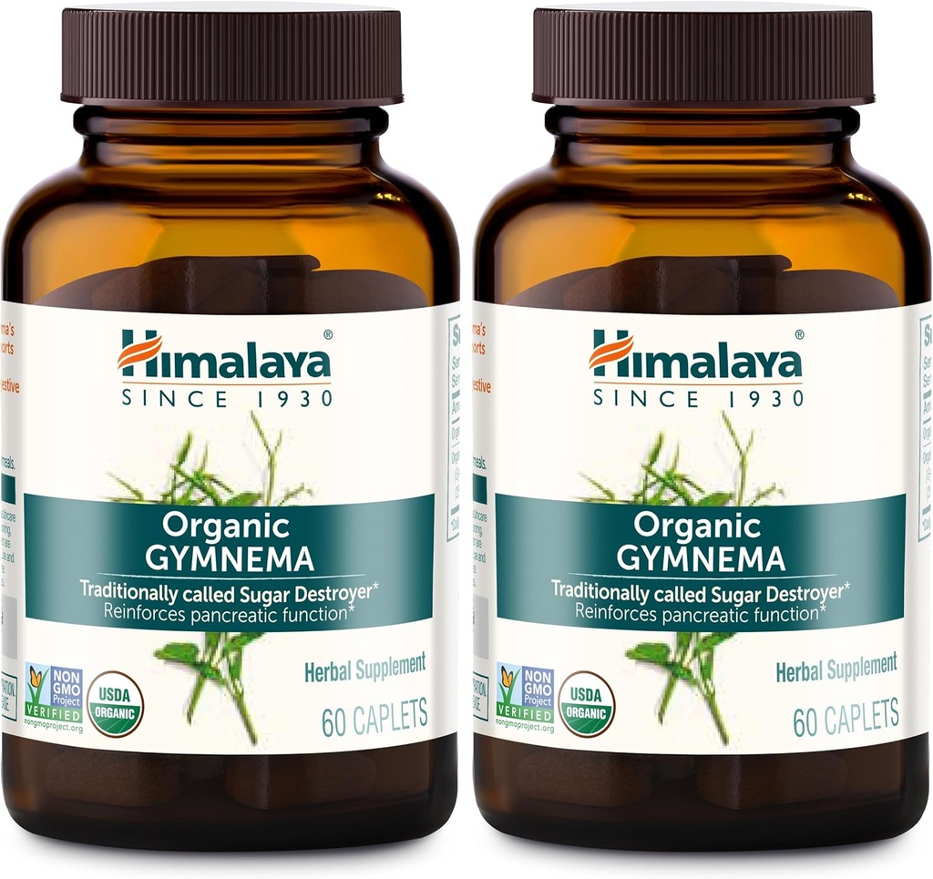 Himalaya Organik Gymnema Sylvestre - Herbal Glucose Metabolism Desteği - USDA Organik, Non-GMO, Vegan, Gluten Free, 700 mg, 60 Caplets (Pack of 2)