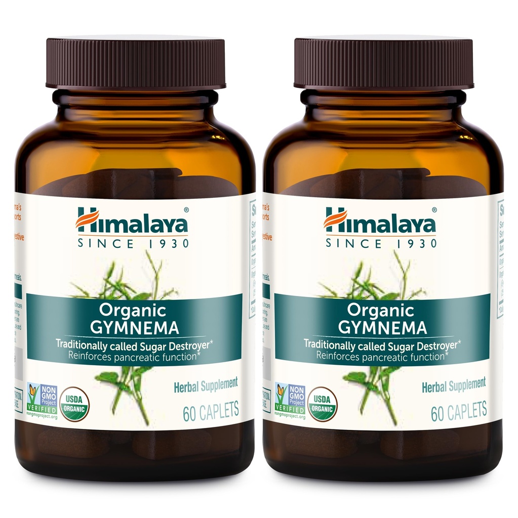 Himalaya Organik Gymnema Sylvestre - Herbal Glucose Metabolism Desteği - USDA Organik, Non-GMO, Vegan, Gluten Free, 700 mg, 60 Caplets (Pack of 2)