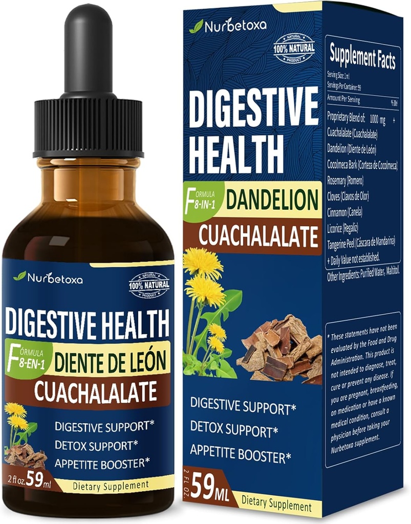Digestive Health Drops, Cuachalalate Digestion Supplement for Gut Detox Cleanse Support and Stomach Ulcer, Corteza de Cocolmeca para Despertar, y Limpiar Estomago. 2oz