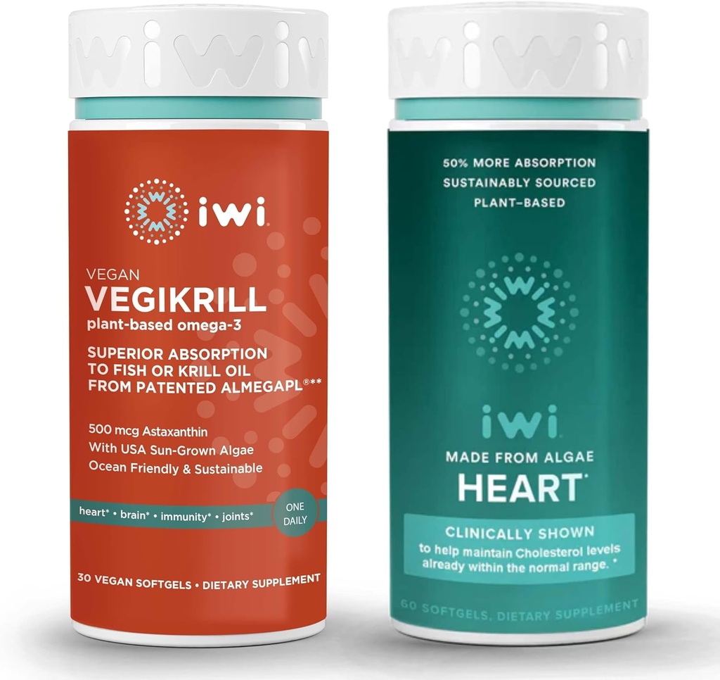 iwi Life Vegikrill & Heart Omega-3 Sche, 30 Hizmet, Vegan Plant-Based Algae Omega 3, Krill & Fish Oil Alternative, No Fishy Aftertaste