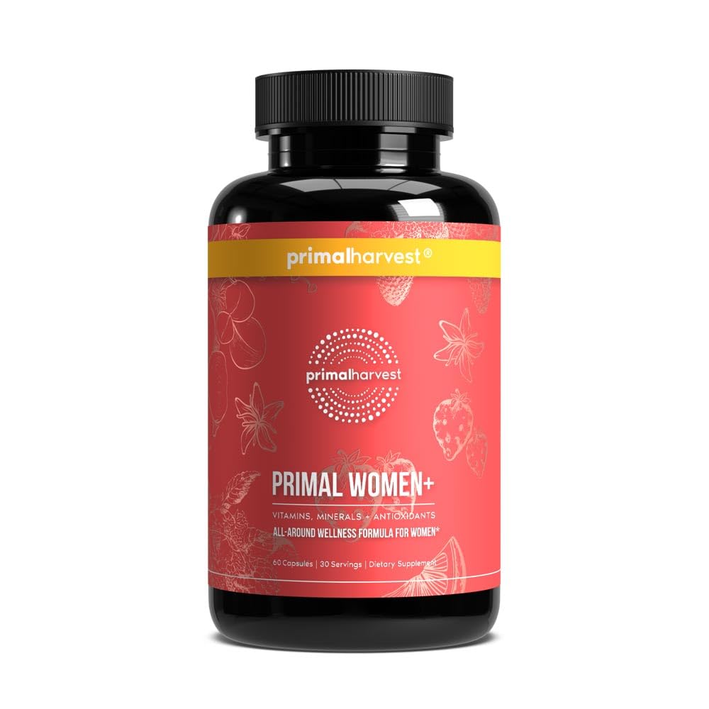 Primal Harvest Women+, Woman's Multivitamin Vitamin A, Vitamin C, Vitamin D ve E, B12, B6, Biotin, çinko Supplements,1 Pack 60 Capsules