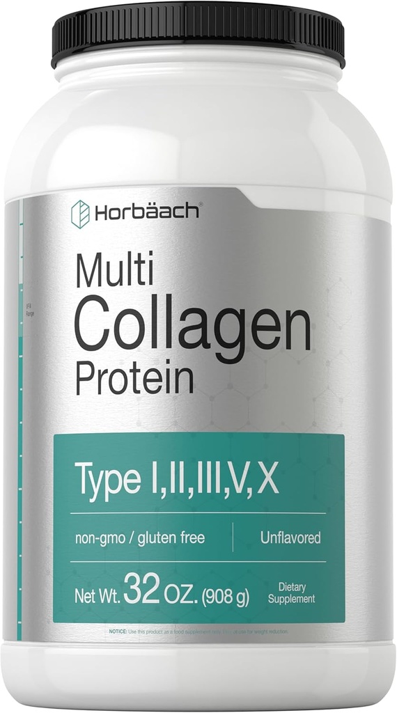 Horbaach Multi Collagen protein Toz 32 oz | Tip I, II, III, V, X | Hydrolyzed Collagen Peptides | Keto & Paleo Friendly | Unflavored & Gluten Free