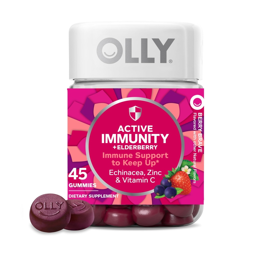 OLLY Active Immunity Gummy, Immune Support Supplement,* Elderberry, Zinc, Vitamin C, Berry Flavored, 15 Day Supply - 45 Count