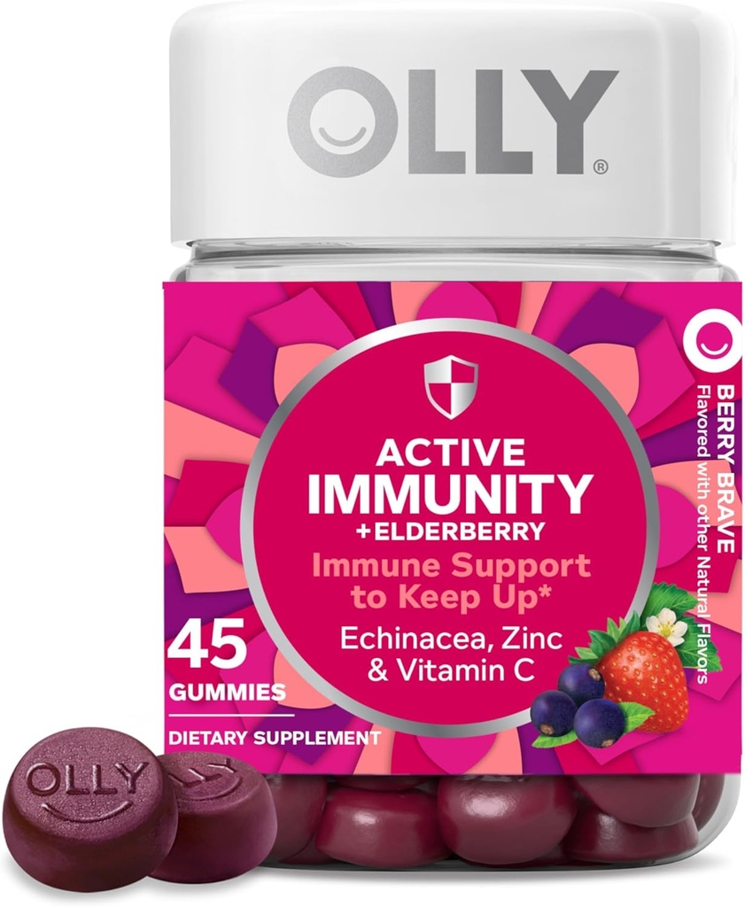 OLLY Immunity Gummy, Immune Support, Elderberry, çinko, C vitamini, Tamam, Berry Flavor, 15 Day Supply - 45 Count