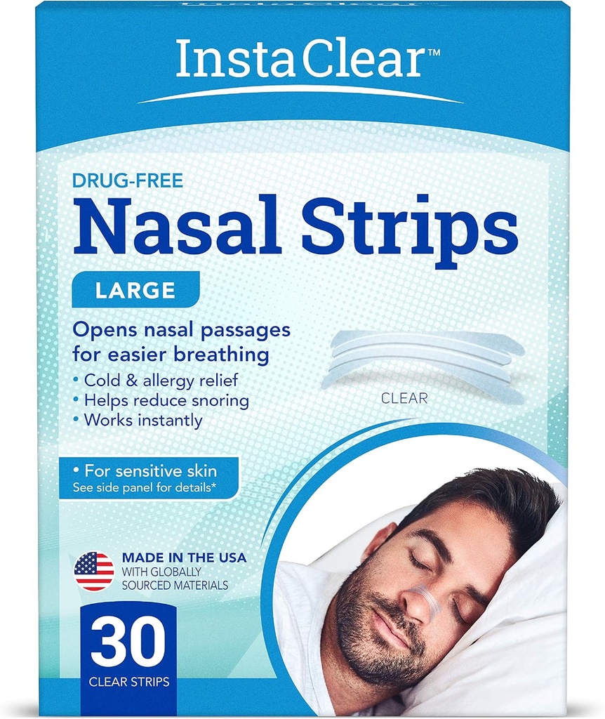 Nasal Breathing Strips, Clear Large 30 ct | Anında Çalış, Nasal Congestion Relief, Stops Snoring, Cold & Alerji