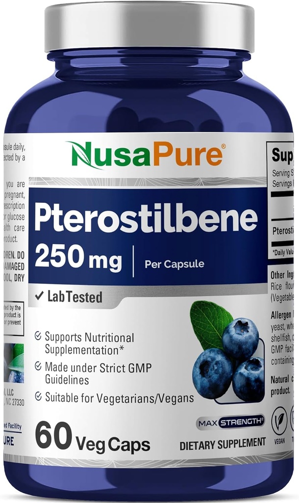 NusaPure Pterostilbene 250mg ανά Veggie Caps, 60 Count (Non-GMO, Vegan)